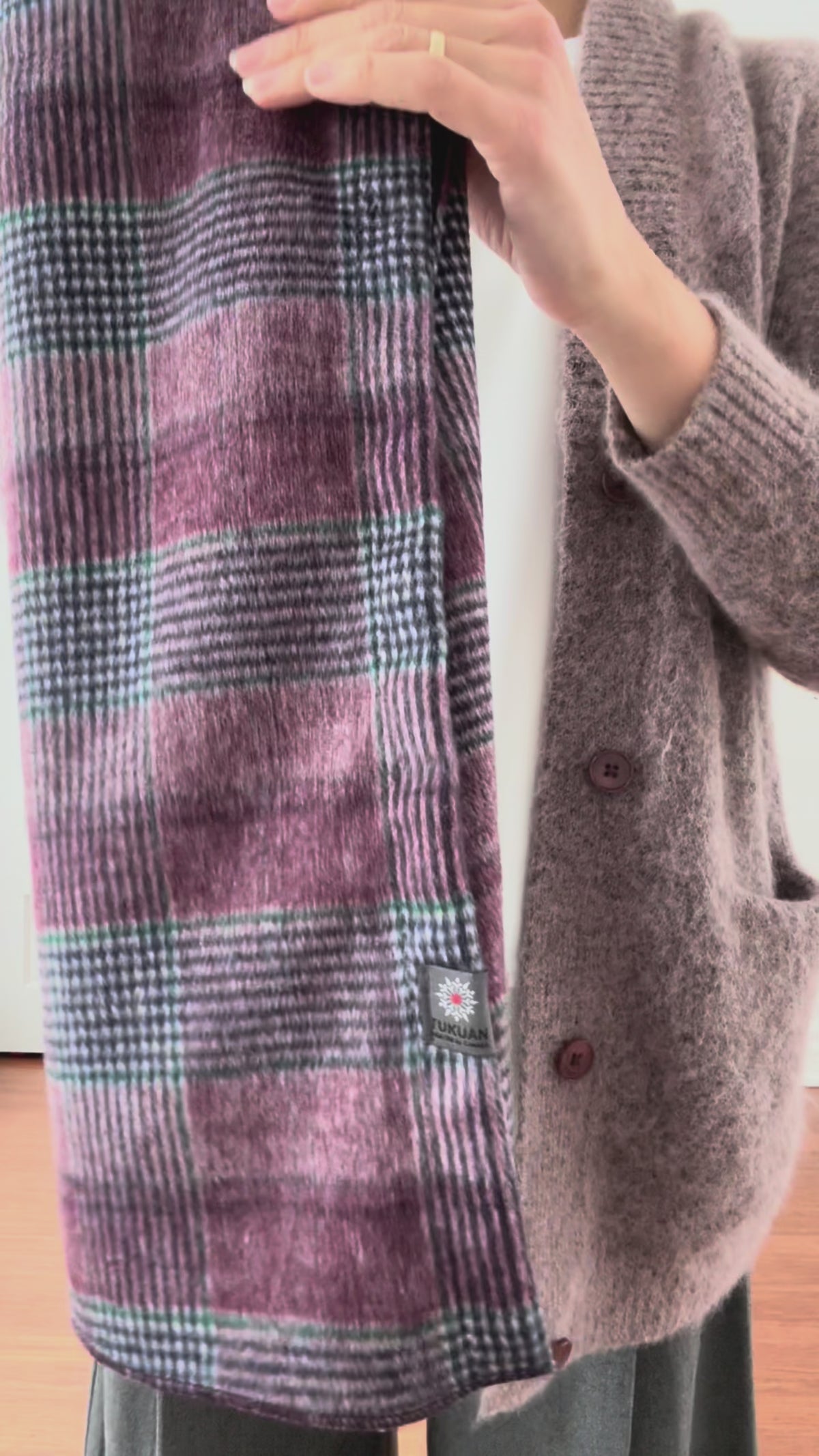 TUKUAN Purple Plaid Wrap Overskirt – Wool, One Size
