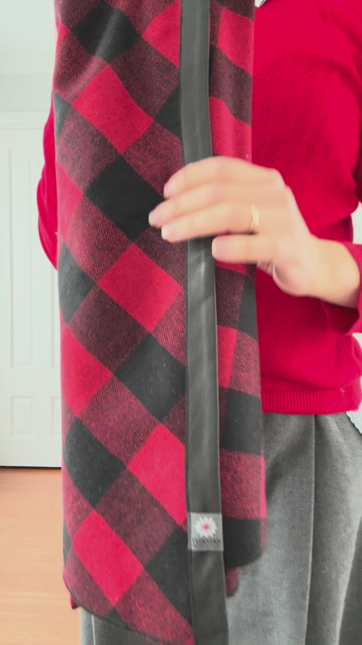 TUKUAN Canadian Heritage Plaid wool knee-length wrap overskirt, a versatile one-size 4–14 accessory designed and made in Quebec, Canada.