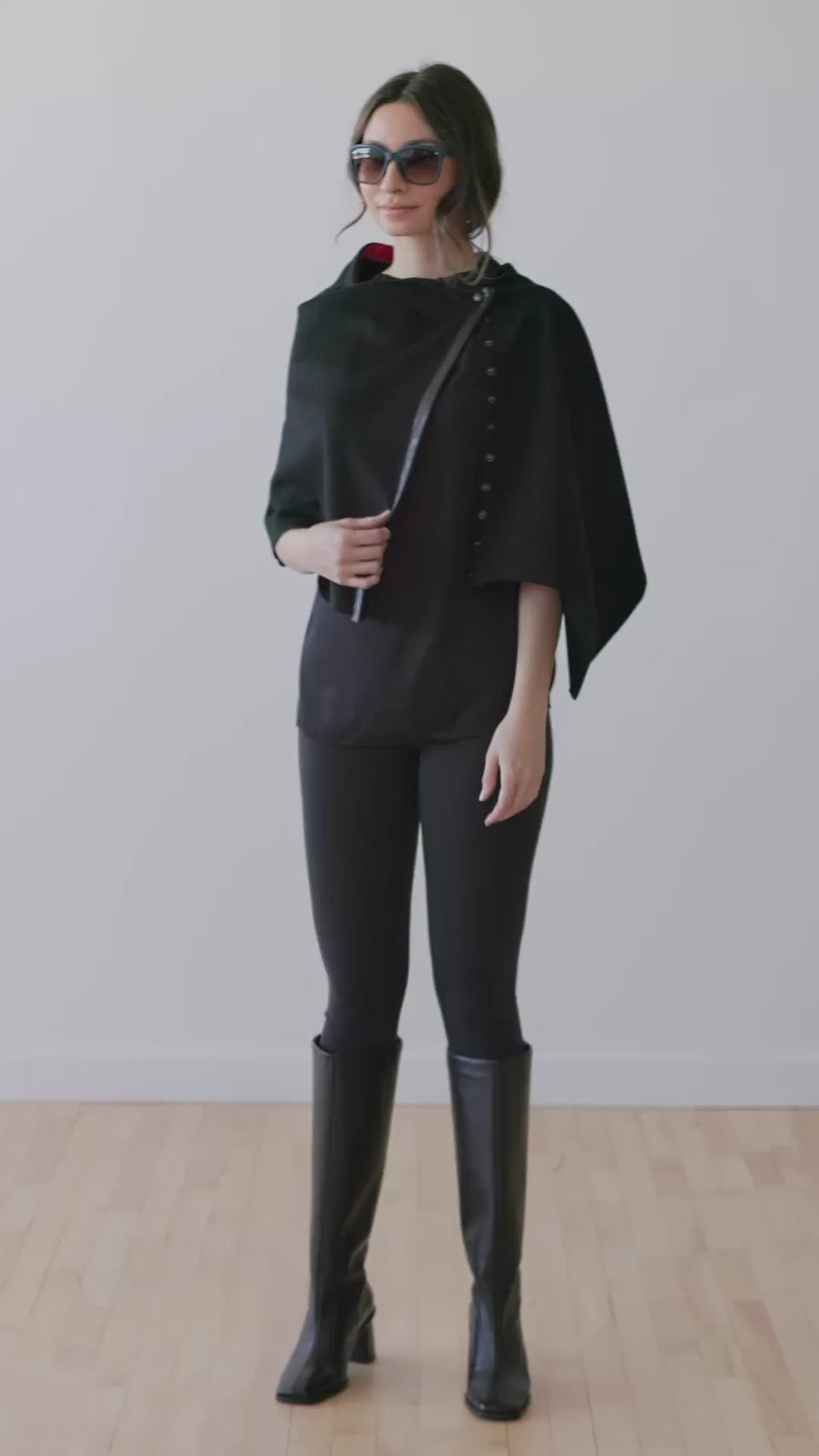 TUKUAN Black Wool Versatile Wrap Overskirt