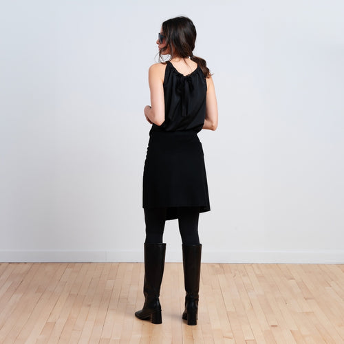 TUKUAN Black Wool Versatile Wrap Overskirt