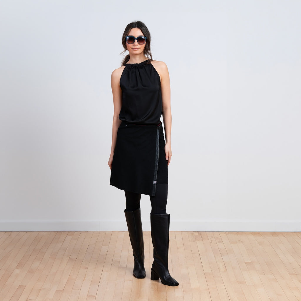 TUKUAN Black Wool Versatile Wrap Overskirt