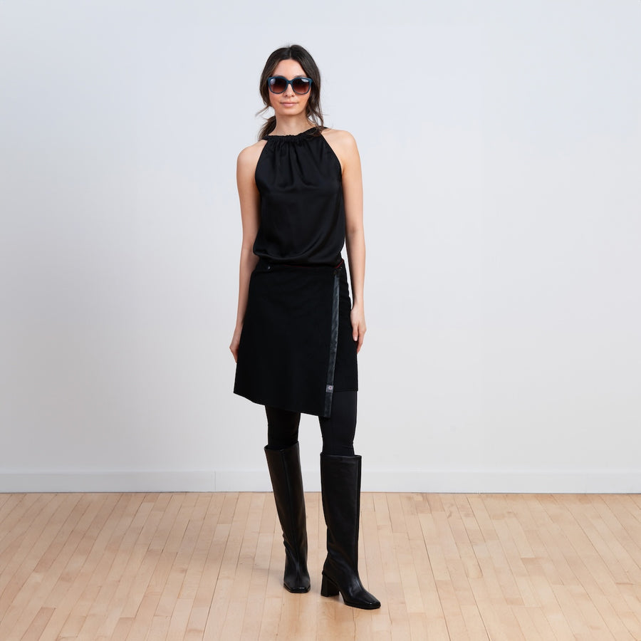 TUKUAN Black Wool Versatile Wrap Overskirt
