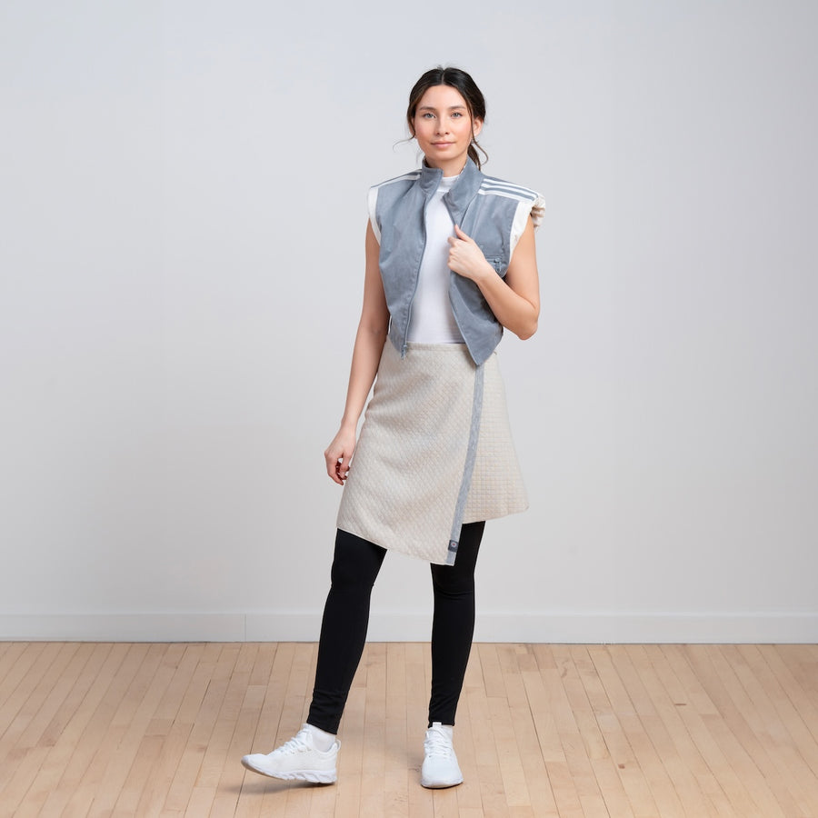 TUKUAN versatile merino wool accessory, an eco-friendly wrap skirt and shawl made in Quebec, Canada.