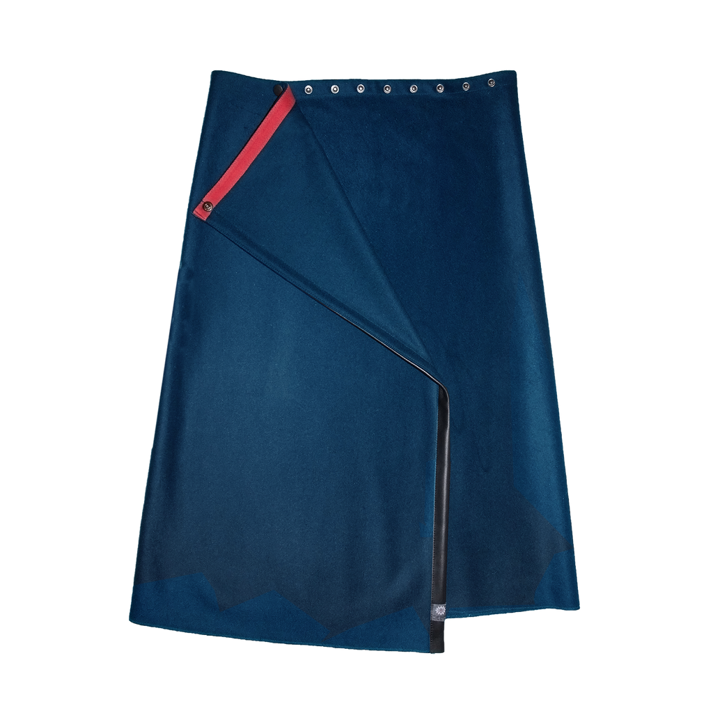TUKUAN teal mid-calf versatile overskirt, one size fits 4–14, designed and made in Quebec, Canada.