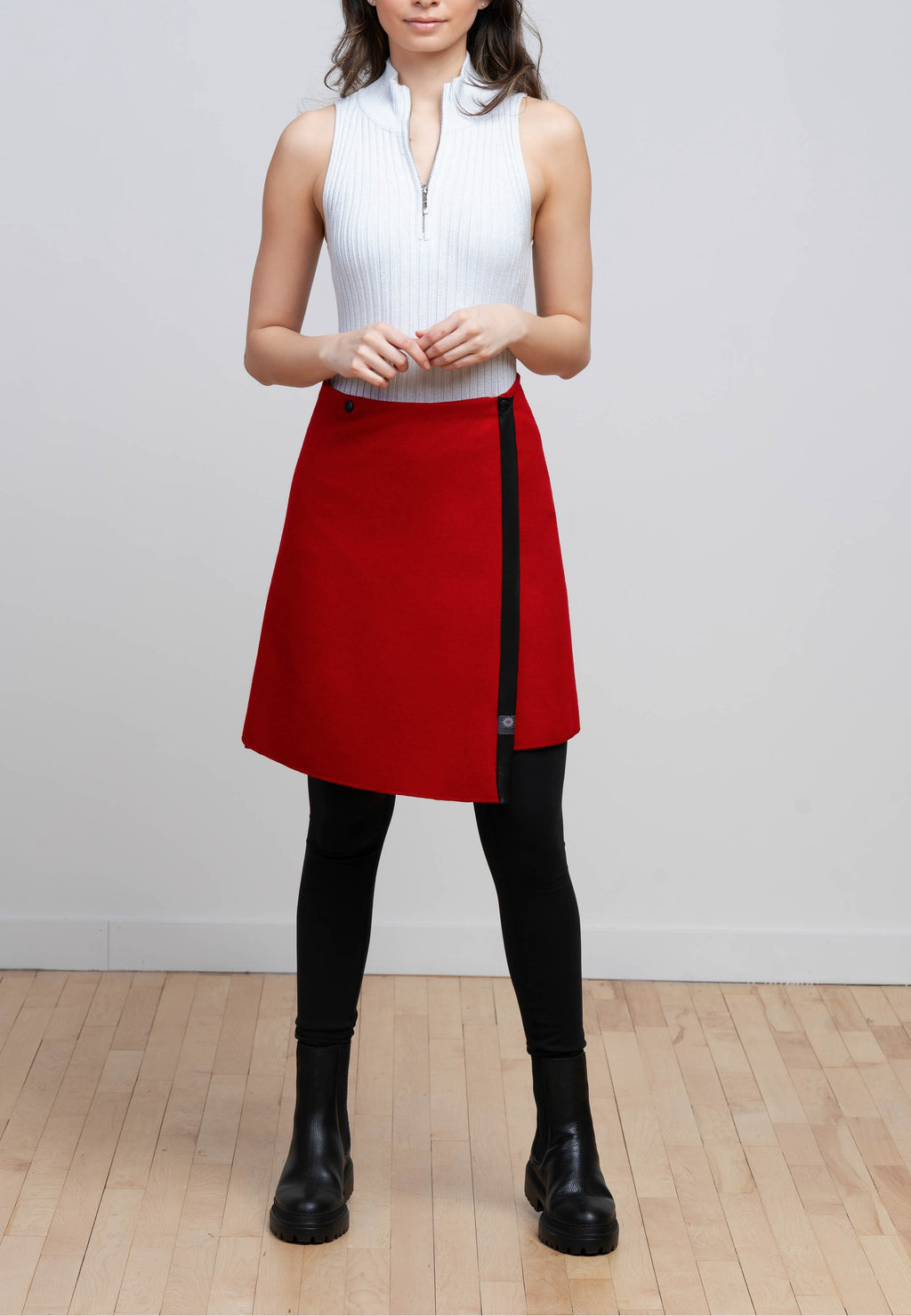 TUKUAN Red Knee-Length Versatile Wrap Skirt